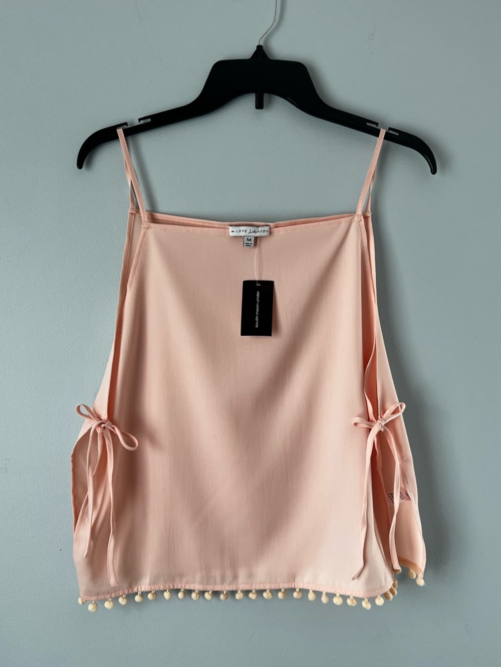 NWT South Moon Under Pink Pom-Pom Trim Spaghetti Strap Blouse, Medium